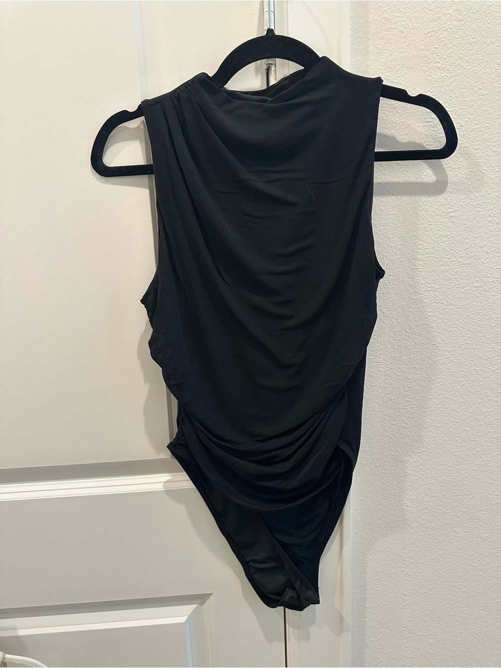 Sleek Black Draped Bodysuit